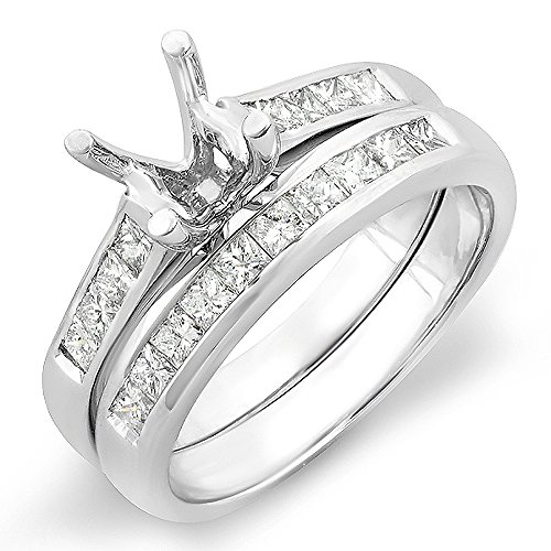 0.50 Carat (ctw) 10k White Gold Princess Diamond Ladies Bridal Semi Mount Engagement Ring Set 1/2 CT (No Center Stone)