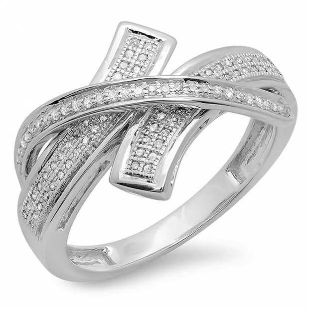 0.25 Carat (ctw) 14K White Gold Round White Diamond Ladies Right Hand Band Bypass Ring 1/4 CT