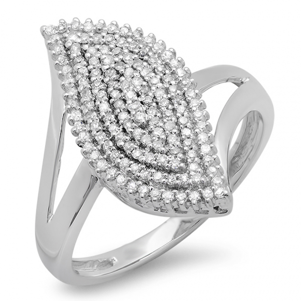 0.33 Carat (ctw) 10K White Gold Round White Diamond Ladies Cocktail Split Shank Engagement Ring 1/3 CT