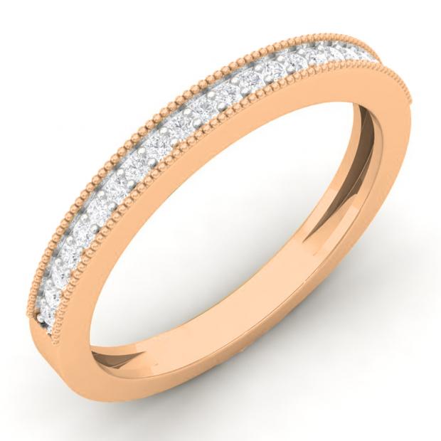 0.15 Carat (ctw) 10K Rose Gold Round Diamond Ladies Milgrain Anniversary Wedding Stackable Band