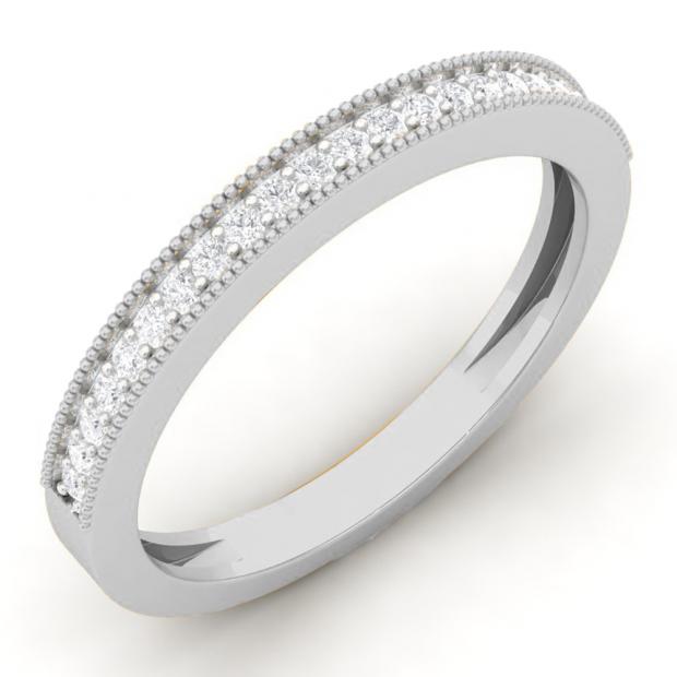 0.15 Carat (ctw) 14K White Gold Round Diamond Ladies Milgrain Anniversary Wedding Stackable Band