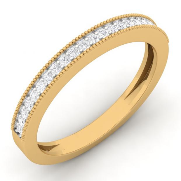 0.15 Carat (ctw) 14K Yellow Gold Round Diamond Ladies Milgrain Anniversary Wedding Stackable Band