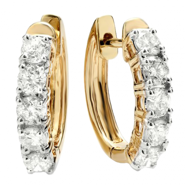 1.00 Carat (ctw) 10K Yellow Gold Round White Diamond Ladies Huggies Hoop Earrings 1 CT