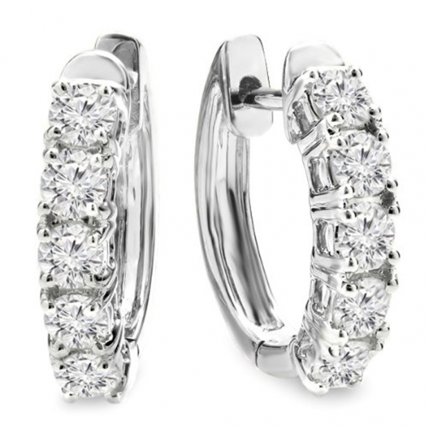 1.00 Carat (ctw) 14K White Gold Round White Diamond Ladies Huggies Hoop Earrings 1 CT
