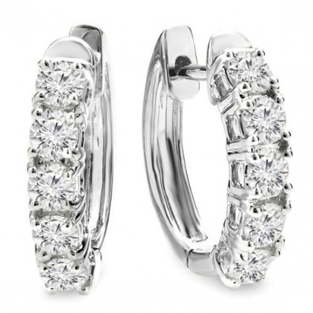 DGLA Certified 1.00 Carat (ctw) 18K White Gold Round White Diamond Ladies Huggies Hoop Earrings 1 CT