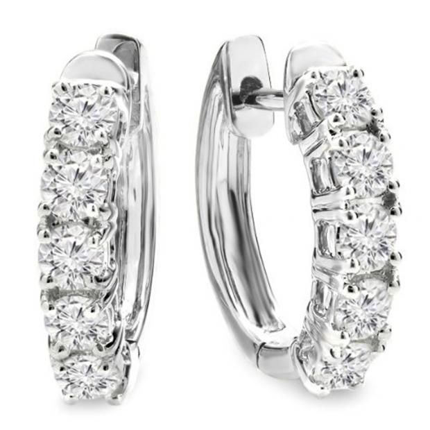 1.00 Carat (ctw) 18K White Gold Round White Diamond Ladies Huggies Hoop Earrings 1 CT