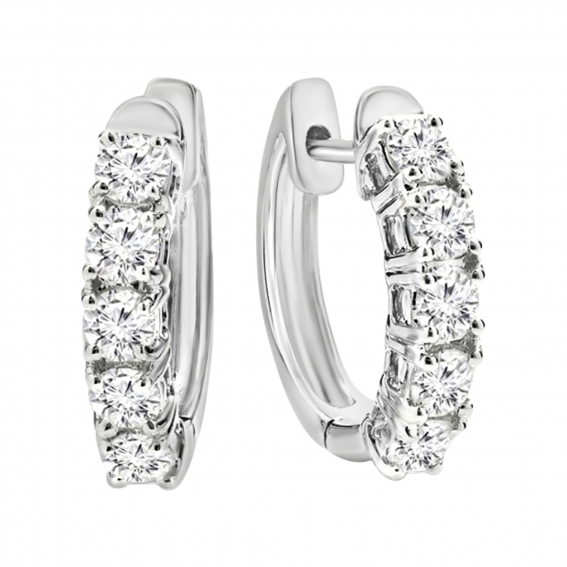 1.00 ctw Round Cubic Zirconia 5 Stone Hoop Earrings, 925 Sterling Silver