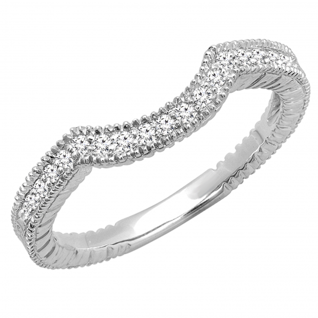 0.15 Carat (ctw) 14K White Gold Round White Diamond Ladies Anniversary Ring Wedding Stackable Band