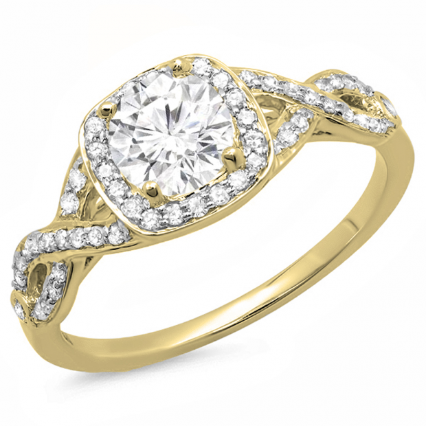1.00 Carat (ctw) 10K Yellow Gold Round White Diamond Ladies Swirl Split Shank Halo Engagement Ring 1 CT