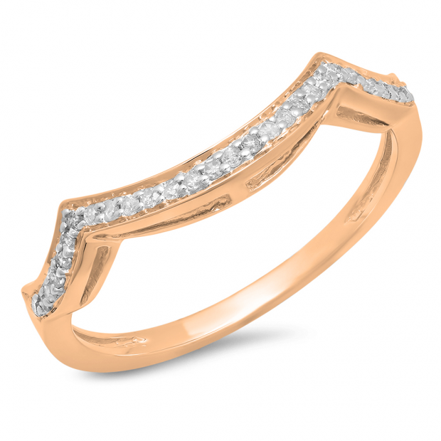 0.15 Carat (ctw) 10K Rose Gold Round Cut Diamond Ladies Stackable Anniversary Wedding Contour Band Guard Ring