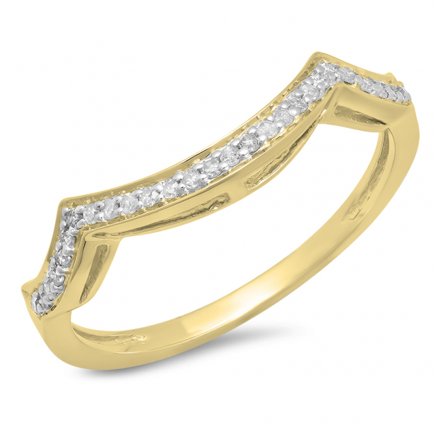 0.15 Carat (ctw) 10K Yellow Gold Round Cut Diamond Ladies Stackable Anniversary Wedding Contour Band Guard Ring