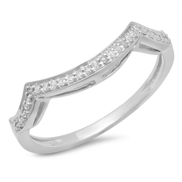 0.15 Carat (ctw) 14K White Gold Round Cut Diamond Ladies Stackable Anniversary Wedding Contour Band Guard Ring