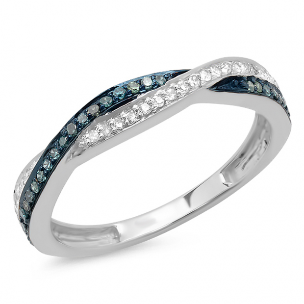 0.25 Carat (ctw) 18K White Gold Round Blue & White Diamond Anniversary Wedding Band Swirl Matching Ring 1/4 CT