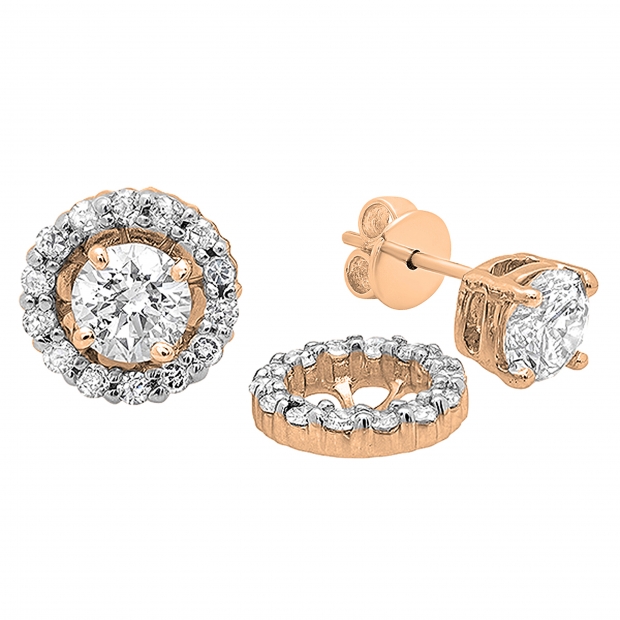 0.45 Cttw Round White Diamond Push Back Stud Earrings with Removable Jackets for Women in 18K Rose Gold