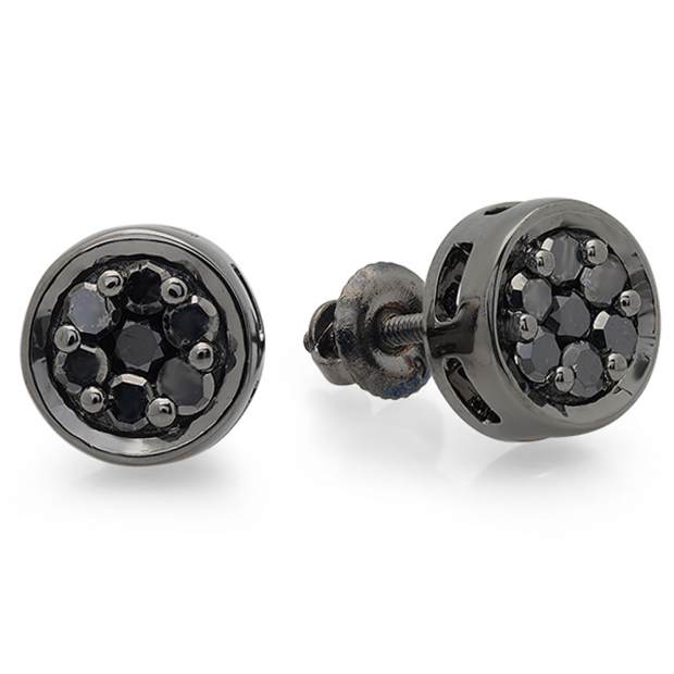 0.50 Carat (ctw) Sterling Silver Round Black Diamond Ladies Cluster Stud Earrings 1/2 CT