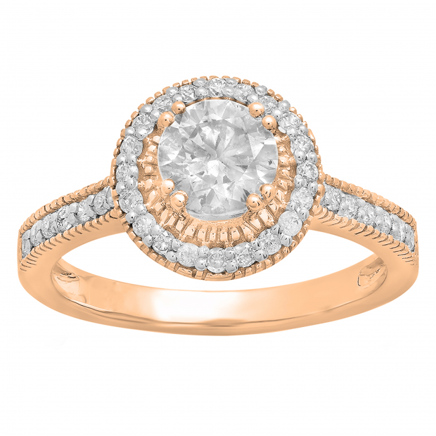 IGI CERTIFIED Round White Diamond Bridal Halo Engagement Ring for Women (1.15 ctw, Color I-J, Clarity I1-I2) in 18K Rose Gold