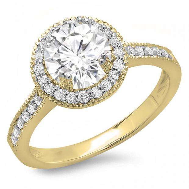 1.15 Carat (ctw) 14K Yellow Gold Round White Diamond Ladies Bridal Halo Style Engagement Ring