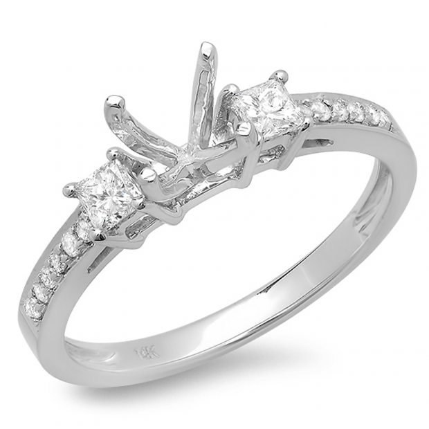 0.35 Carat (ctw) 14K White Gold Princess & Round Diamond Ladies Bridal Semi Mount Engagement Ring 1/3 CT (No Center Stone)