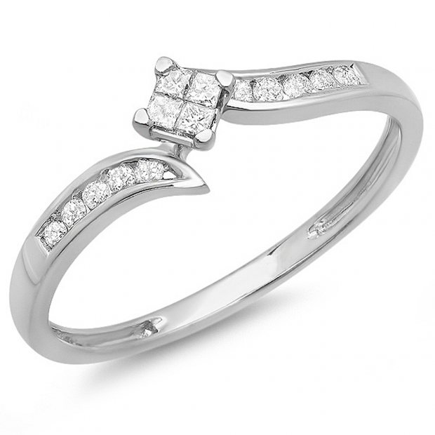 0.23 Carat (ctw) 10k White Gold Round & Princess Cut Diamond Ladies Engagement Bridal Ring 1/4 CT