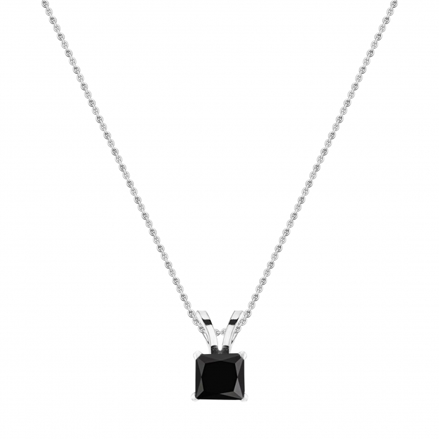0.75 Carat (ctw) 10K White Gold Princess Cut Black Diamond Ladies Solitaire Pendant 3/4 CT