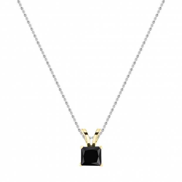 0.75 Carat (ctw) 10K Yellow Gold Princess Cut Black Diamond Ladies Solitaire Pendant 3/4 CT