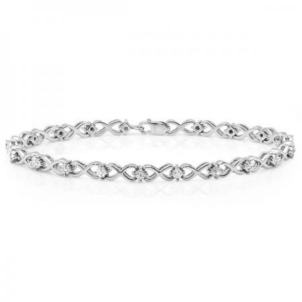 0.15 Carat (ctw) Sterling Silver Round White Diamond Ladies Swirl Link Bracelet