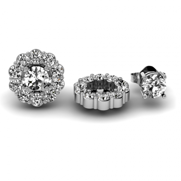 0.65 Carat (ctw) 14k White Gold Round White Diamond Cluster Flower Shape Removable Jackets for Stud Earrings