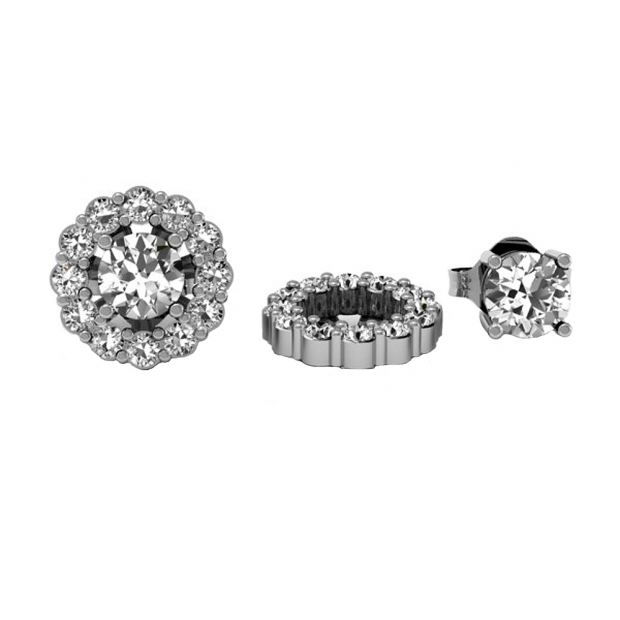 0.36 Carat (ctw) 14k White Gold Round White Diamond Cluster Flower Shape Removable Jackets for Stud Earrings 1/3 CT