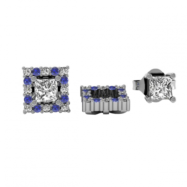 0.25 Carat (ctw) 14k White Gold Round Blue Sapphire And White Diamond Square Shape Removable Jackets for Stud Earrings 1/4 CT