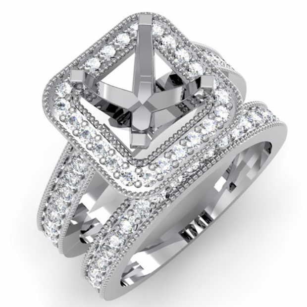 0.75 Carat (ctw) 14k White Gold Brilliant Round Diamond Ladies Bridal Engagement Semi Mount Ring With Matching Band Set 3/4 CT (No Center Stone)
