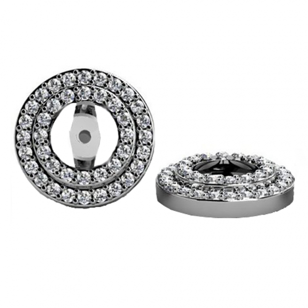 0.50 Carat (ctw) 14k White Gold Round White Diamond Round Shape Double Row Removable Jackets for Stud Earrings 1/2 CT