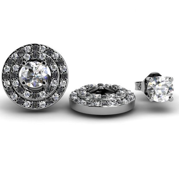 0.40 Carat (ctw) 14k White Gold Round Black & White Diamond Round Shape Double Row Removable Jackets for Stud Earrings