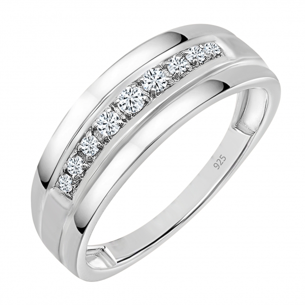0.23 Carat (ctw) Sterling Silver Round Real Diamond Men