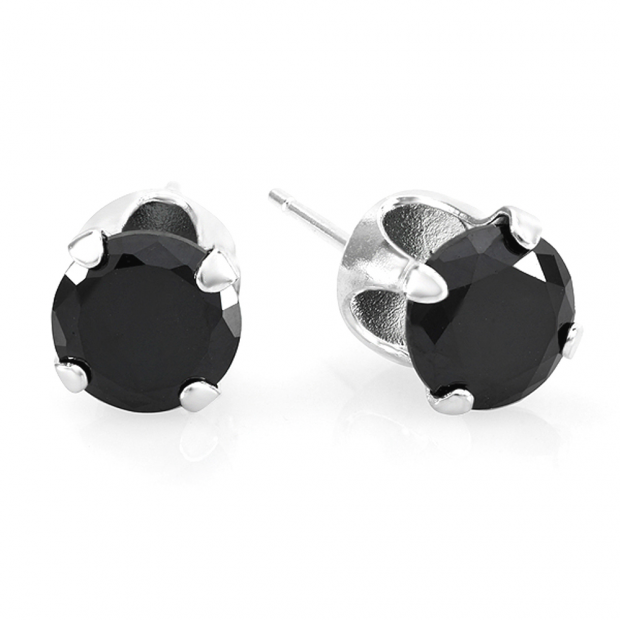 Black Simulated Round Cut Cubic Zirconia CZ Sterling Silver 5 mm Stud Earrings
