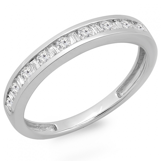 0.40 Carat (ctw) 14K White Gold Round & Baguette Cut Diamond Ladies Channel Set Anniversary Wedding Band Stackable Ring