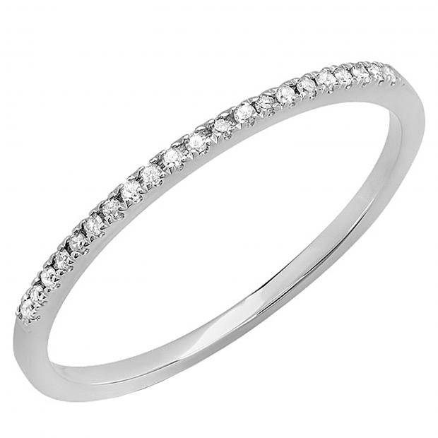 0.08 Carat (ctw) 14k White Gold Round White Diamond Ladies Dainty Anniversary Wedding Band Stackable Ring
