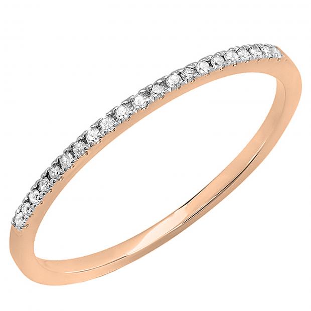 0.08 Carat (ctw) 18k Rose Gold Round White Diamond Ladies Dainty Anniversary Wedding Band Stackable Ring
