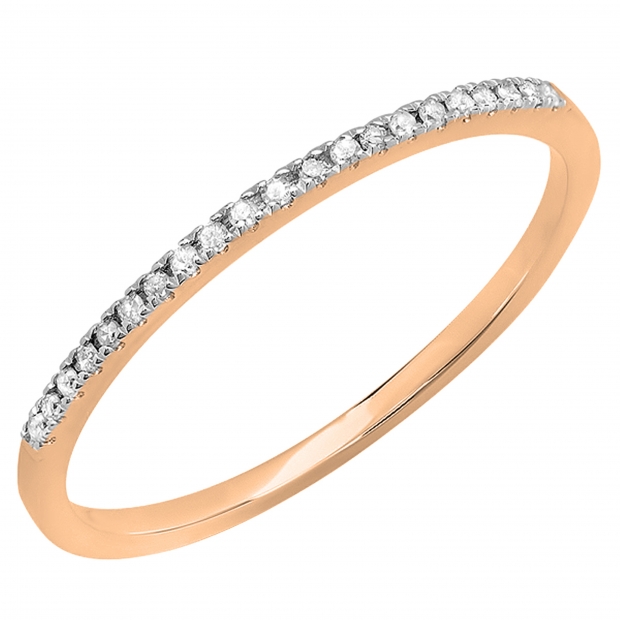 0.08 Carat (ctw) 10k Rose Gold Round White Diamond Ladies Dainty Anniversary Wedding Band Stackable Ring