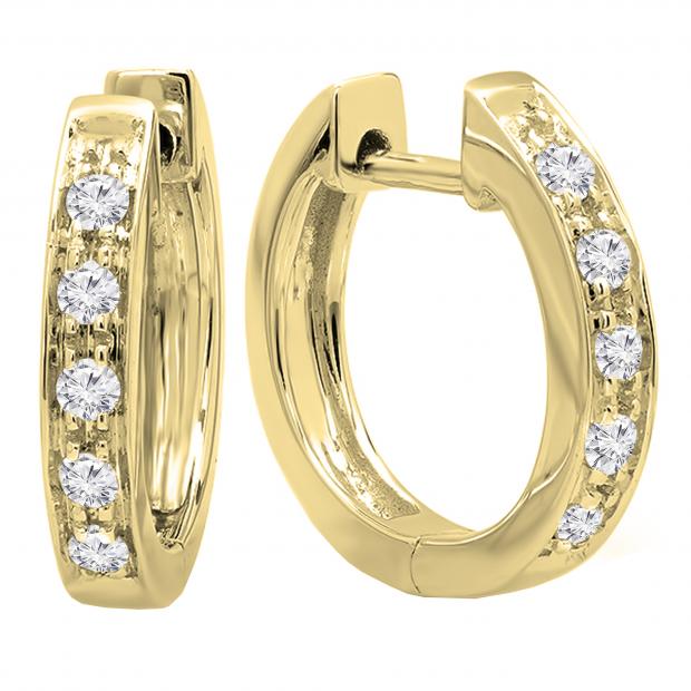 0.15 Carat (ctw) Round White Diamond Single Row Hoop Earrings in 18K Yellow Gold