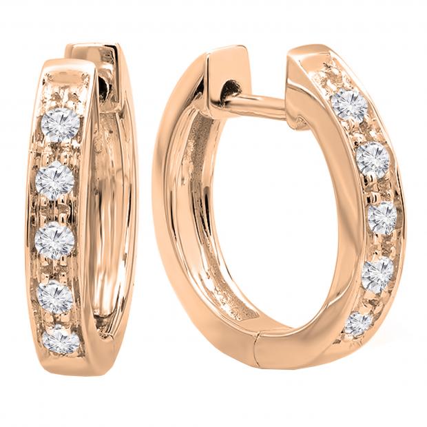 0.15 Carat (ctw) Round White Diamond Single Row Hoop Earrings in 10K Rose Gold