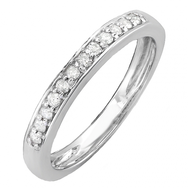 0.15 Carat (ctw) 14K White Gold Round White Diamond Ladies Bridal Anniversary Wedding Band Stackable Ring