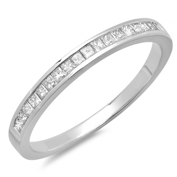 0.25 Carat (ctw) 10K White Gold Princess Cut White Diamond Ladies Anniversary Wedding Band Stackable Ring 1/4 CT