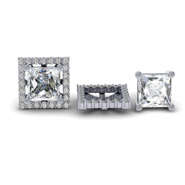 0.85 Carat (ctw) 14k White Gold Round White Diamond Square Shape Removable Jackets for Stud Earrings