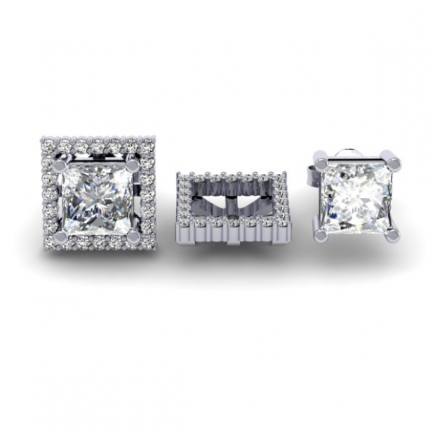 0.40 Carat (ctw) 14k White Gold Round White Diamond Square Shape Removable Jackets For Stud Earrings