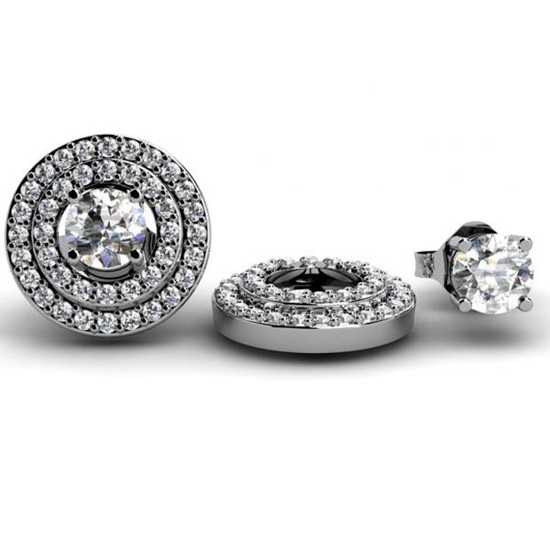 0.65 Carat (ctw) 14k White Gold Round White Diamond Round Shape Double Row Removable Jackets for Stud Earrings