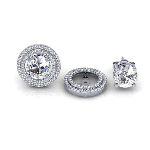 1.00 Carat (ctw) 14k White Gold Round White Diamond Round Shape Double Row Removable Jackets for Stud Earrings 1 CT