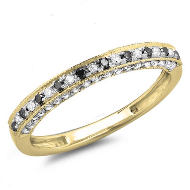0.40 Carat (ctw) 10K Yellow Gold Round Black & White Diamond Ladies Stackable Anniversary Wedding Band Enhancer Guard Ring