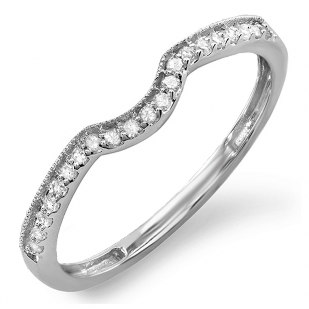 0.11 Carat (ctw) 10K White Gold Round Cut Diamond Ladies Anniversary Wedding Stackable Band Contour Guard Ring