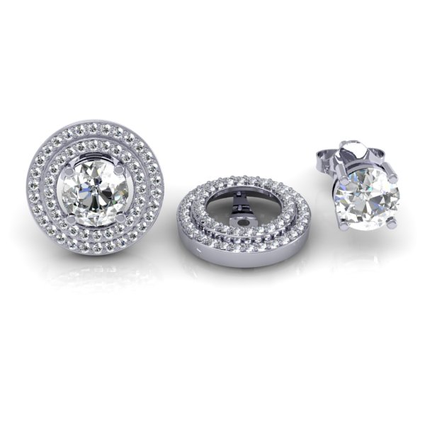 0.80 Carat (ctw) 14k White Gold Round White Diamond Round Shape Double Row Removable Jackets for Stud Earrings 3/4 CT