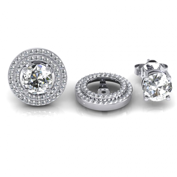 0.85 Carat (ctw) 14k White Gold Round White Diamond Round Shape Double Row Removable Jackets for Stud Earrings